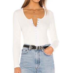 LNA Long Sleeve Top Ribbed Button Front Ivory Size Small